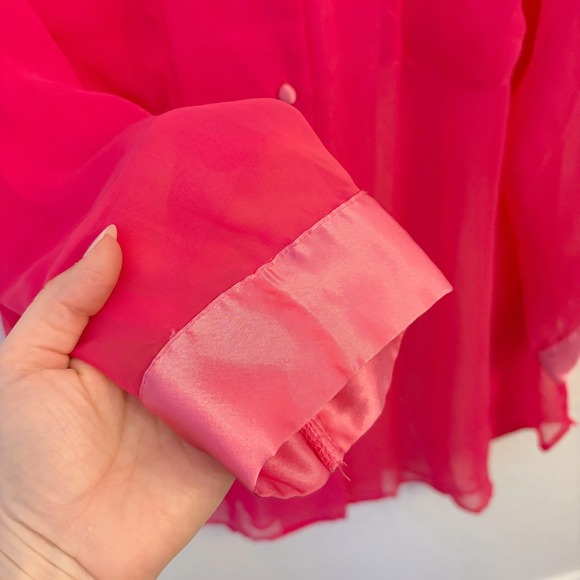 Vintage Victorias Secret Sleep Shirt M Neon Pink Sheer Satin Gold Label Pajamas - Picture 5 of 12